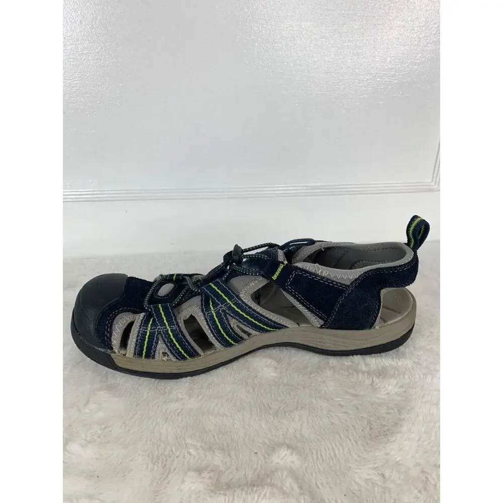 Mens Croft & Barrow Casual Sandals Size 10 Navy & Gray With Yellow Accents